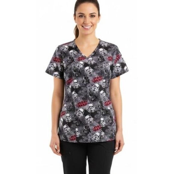 Star Wars Tops - Star Wars hospital nurse scrubs top tunic black, white, pink Small